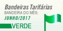 Imagem de uma bandeira verde com o a frase escrita: Bandeiras Tarifárias, Bandeira do Mês Junho/2017 Verde
